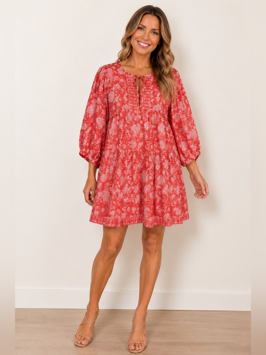 Marea Dresses & Skirts - Marea Liz Joy Coral Floral Babydoll Mini Dress Cottagecore Boho Romantic Large